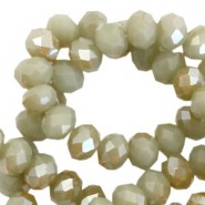 Faceted glass beads 8x6 mm rondelle Sage green-pearl high shine coating